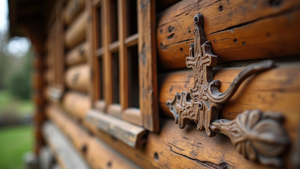 Tradicinės lietuviškos medinės sodybos architektūros detalės su rankų darbo ornamentais